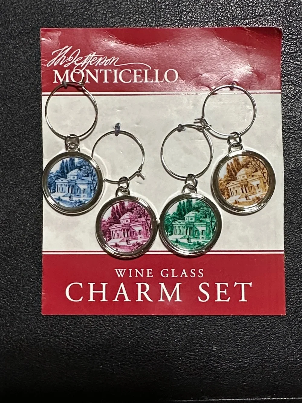 2012 The Jefferson Monticello Wine Glass Charm Set NEW